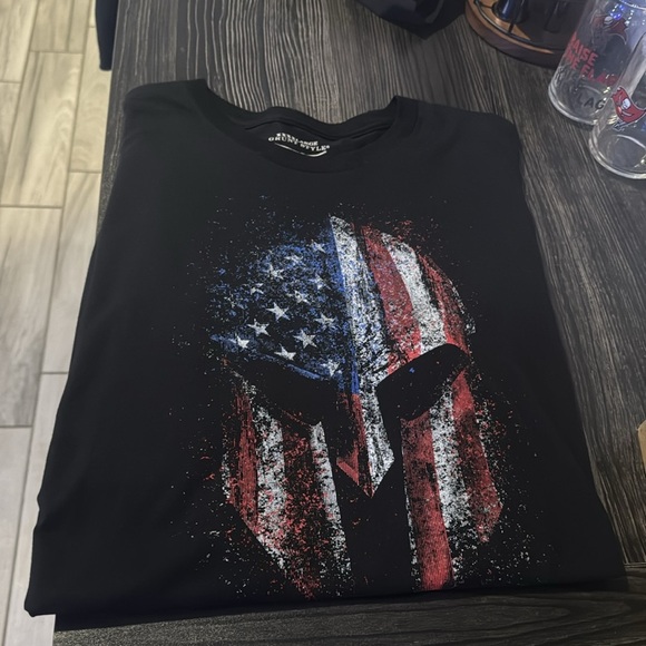 Grunt Style Black Tee with Patriotic Spartan Design - Picture 1 of 4
